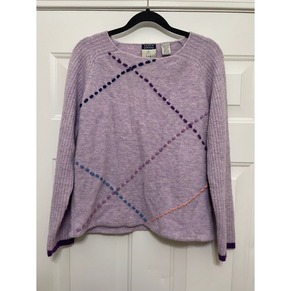 VTG Anthropologie Cousin Johnny Women Sweater Size M Purple Retro Grandma Core